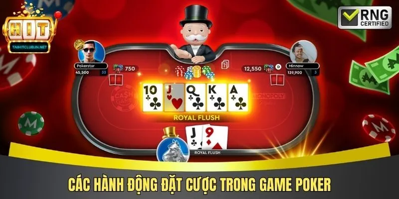 Các hành động đặt cược trong game Poker